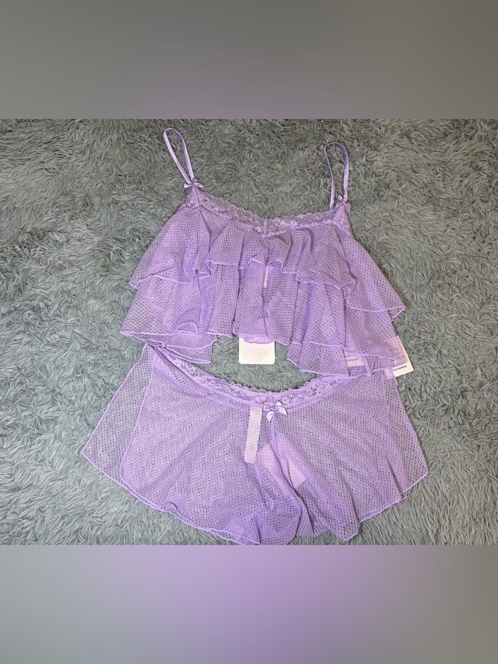Savage Fenty Adam Selman Women's Lavender Ruffle Mesh Sleep Set